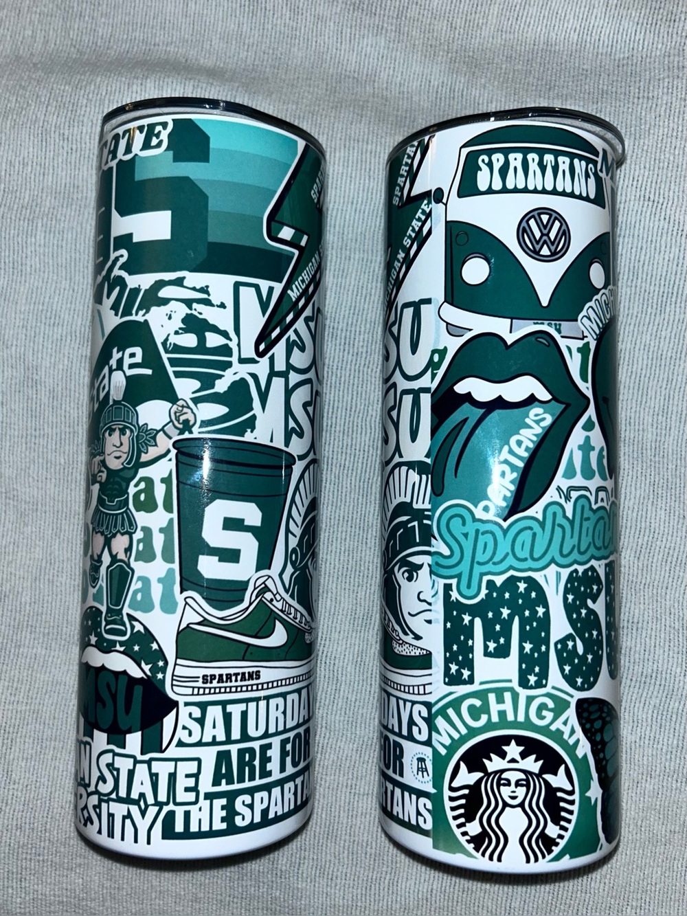 2 Michigan State Spartans 20 oz Skinny Tumblers Stainless Insulated MSU Gift